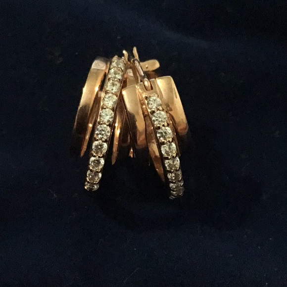 NEW Victoria Wieck 14k Rose Gold /925 Triple Hoop CZ Brilliant Hoop Earrings - Picture 2 of 16